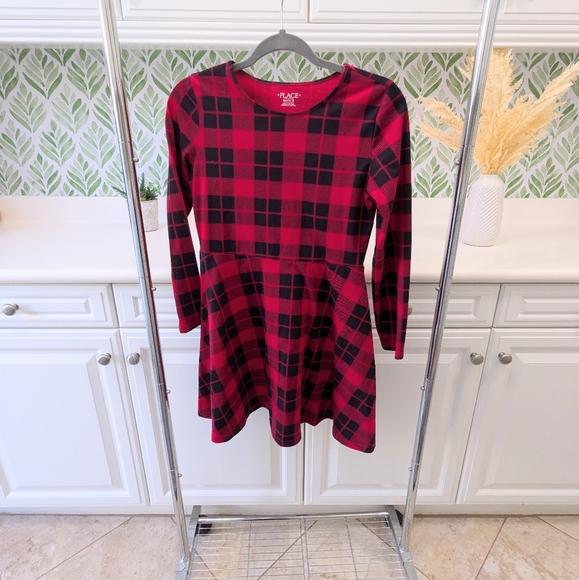 ⭐Christmas Buffalo Check Girls Long Sleeve Dress XXL⭐ - Picture 3 of 5